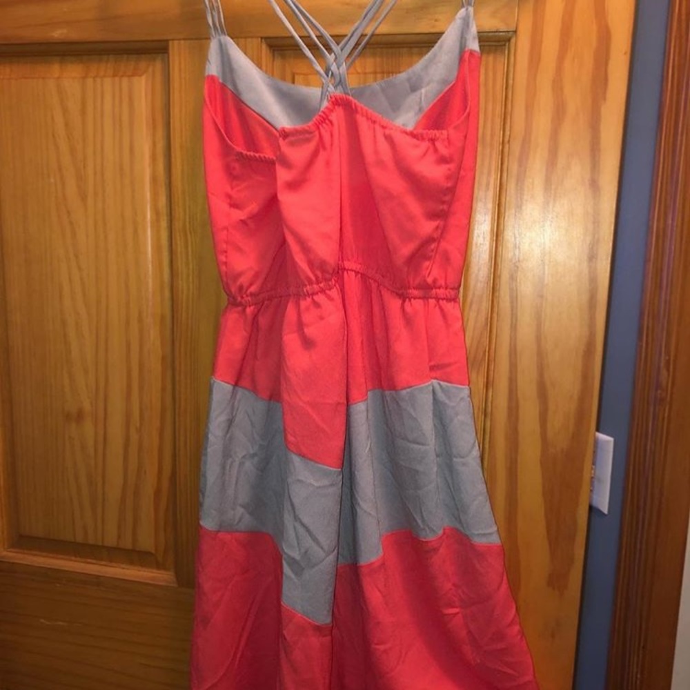 Coral And Gray Strappy Summer Dress
